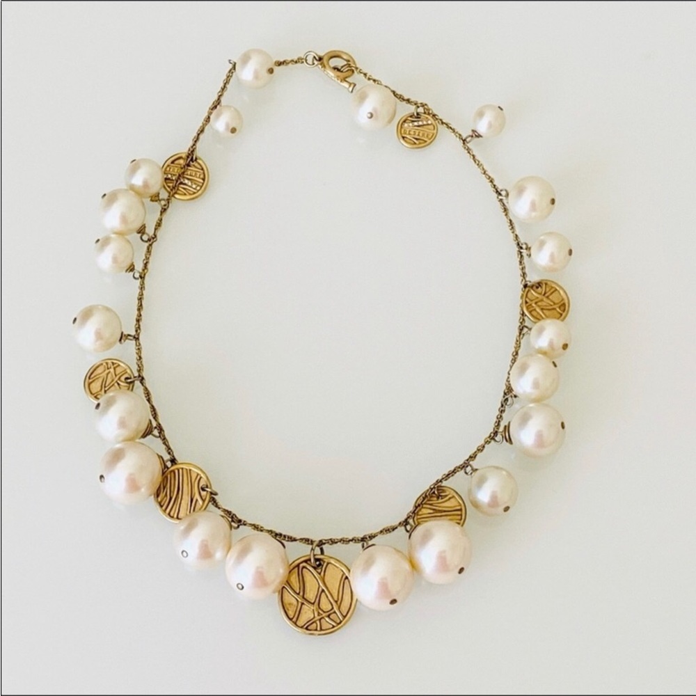 Carolee Pearl With Gold Charms Chain Necklace